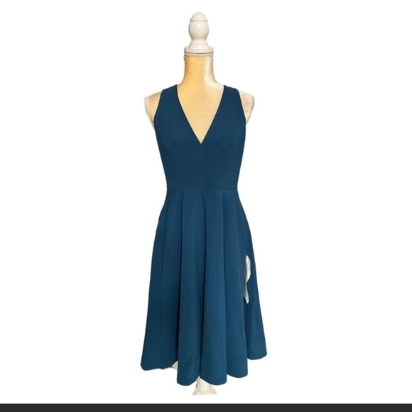 DRESS THE POPULATION Dress Catalina Sleeveless Crepe Peacock Blue M NWT - Picture 4 of 11